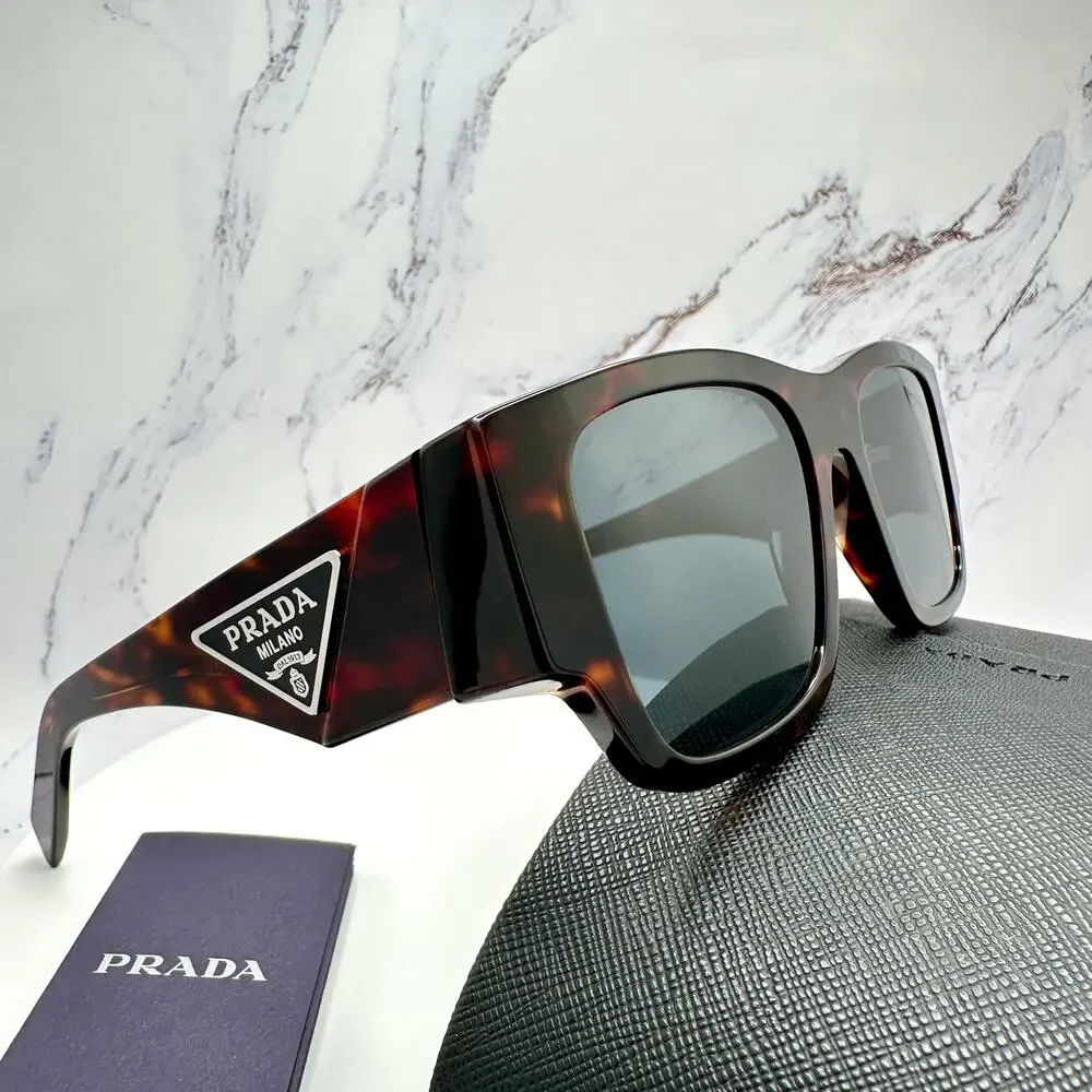 New PRADA Sunglasses Brown Root Tortoise Square Men's Plaque Logo - Picture 4 of 16